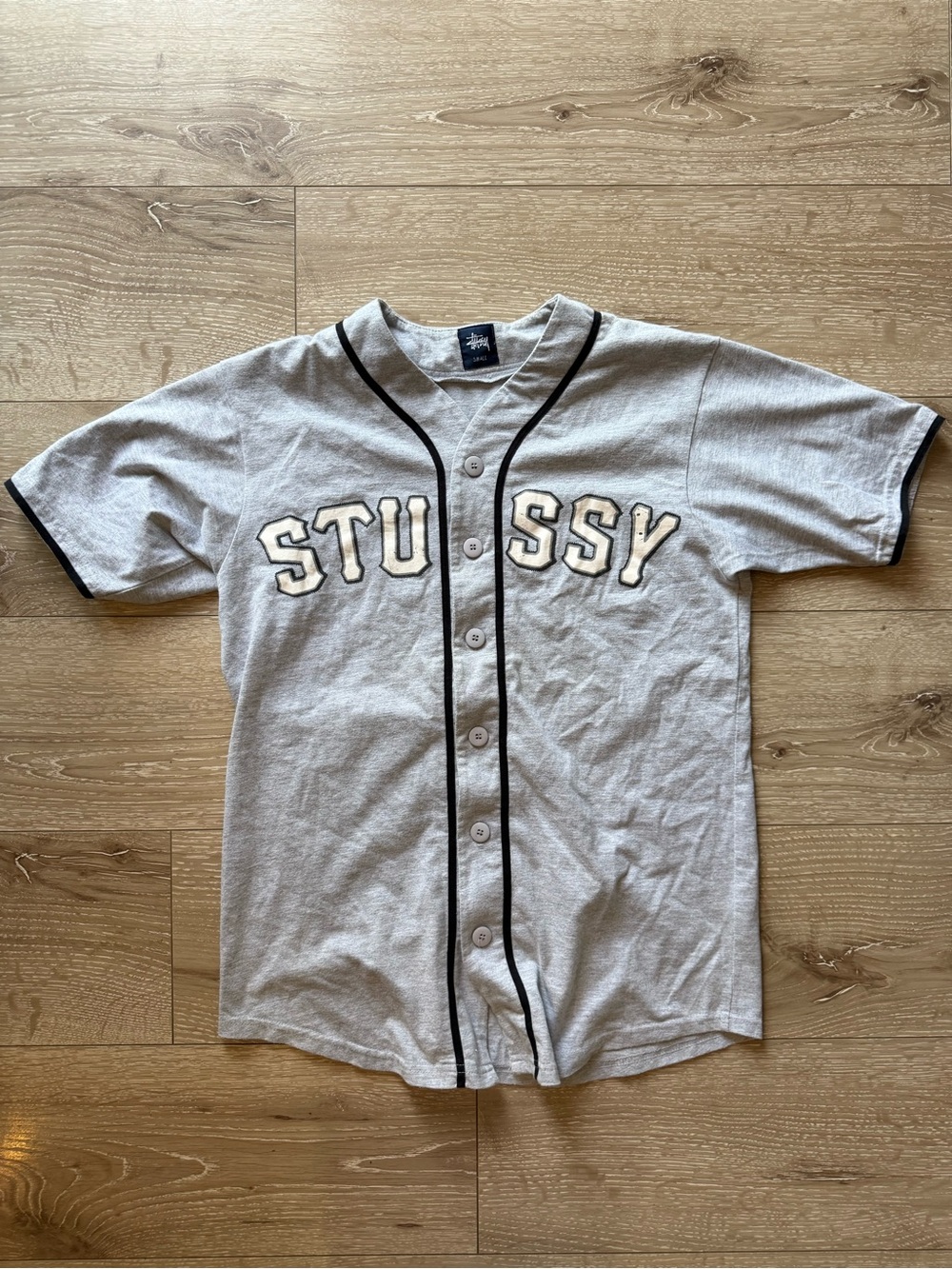 Stussy Light Gray Baseball Jersey with Black Trim